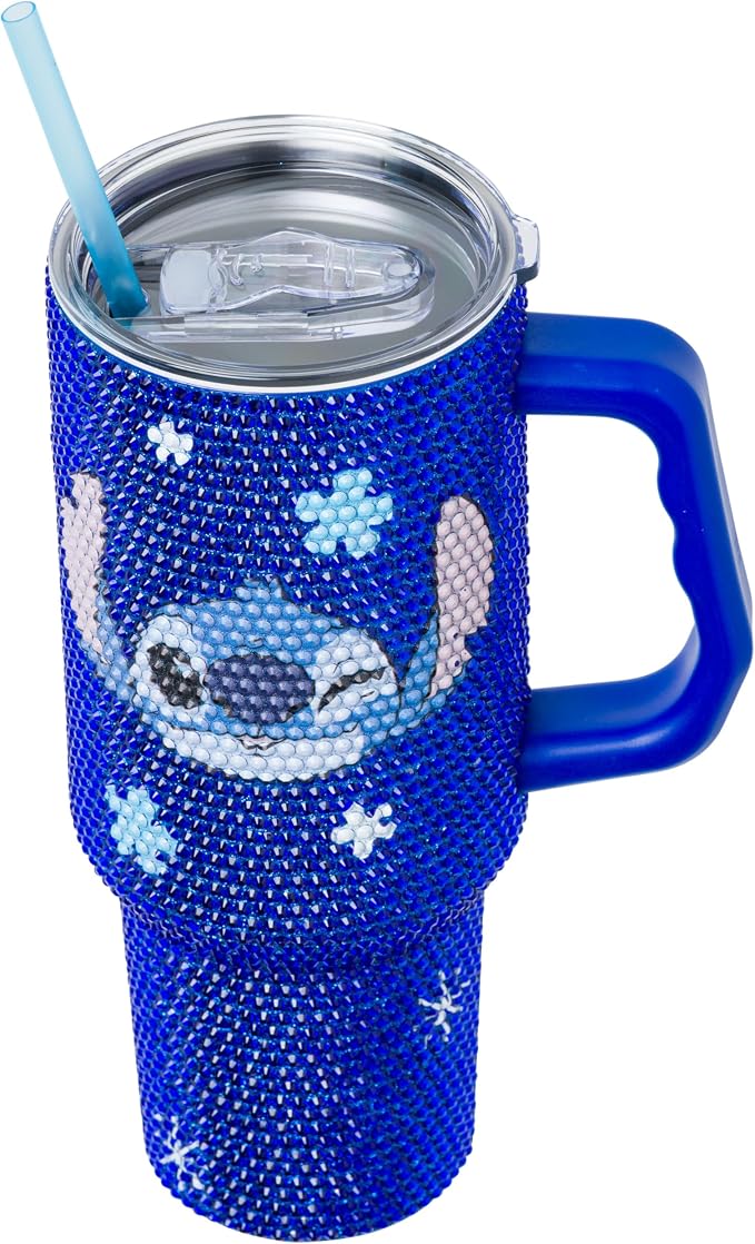 Silver Buffalo Lilo and Stitch Make Some Waves Wink Face Stitch 40oz Stainless Steel Rhinestone Tumbler