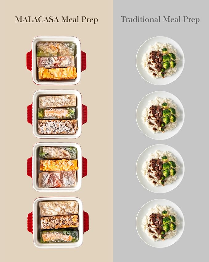 MALACASA Baking Dishes for Oven, Small Ceramic Baking Dishes with Silicone Lids for Individual Portions 5.5" x 5.5" Square Casserole Dishes Set of 2 Oven Microwave, and Air Fryer Safe, Red