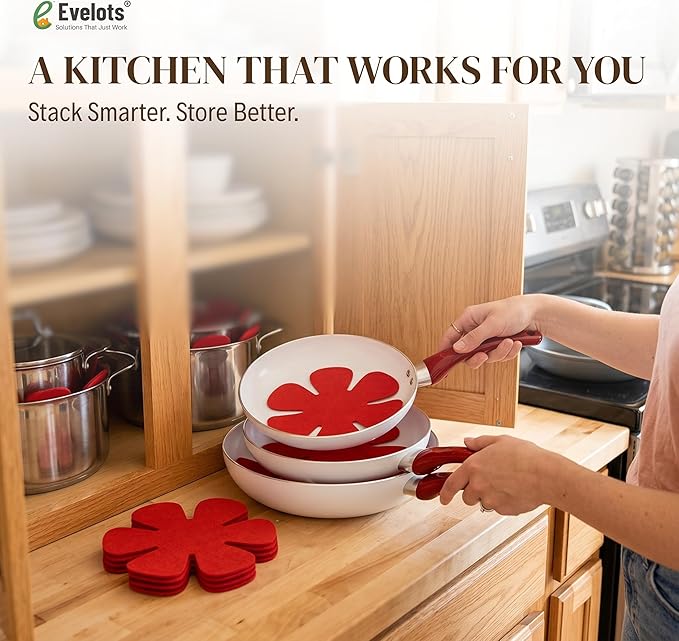 Evelots Pot and Pan Scratch Protectors for Stacking -12 Pack- Ceramic, Glass Cookware Divider, Nonstick Pad -Soft Anti-Slip Felt Separator - No Scratching or Marring When Stacking - 3 Convenient Sizes