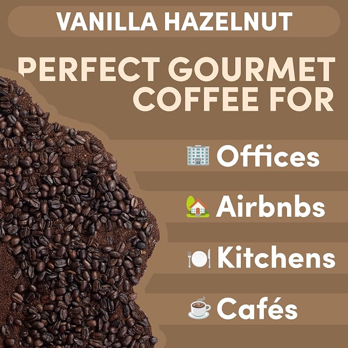 2 lb Vanilla Hazelnut Ground Coffee | Vanilla & Hazelnut Flavored Coffee Medium Roast | Bulk Sweet Nutty Flavored Ground | Specialty Grade | 32 oz