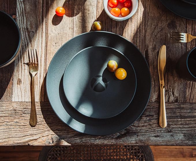 Xbox Matte Black 8-Piece Ceramic Dinnerware Set | Includes Salad Plates, Soup Bowls, Mugs