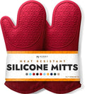BPA-Free Silicone Oven Mitts Ultra Heat Resistant up to 500°F - Oven Mitts with Thick Cotton Liner - Long Slip Resistant Pot Holders, Flexible Oven Gloves - Canyon Red 13.7