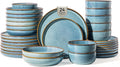 GBHOME 24 Pieces Double Bowls Ceramic Dinnerware Sets for 6, Stoneware Plates and Bowls Set with Reactive Glaze, Scratch Resistant Stoneware Dishes Set, Dishwasher & Microwave Safe