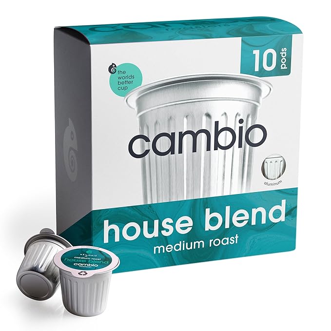 Cambio Roasters House Blend Medium Roast Coffee Pods - The Only Organic Recyclable Aluminum Coffee Pods, Small Batch Roasted, Keurig® Compatible, Balanced Flavor & Longer Lasting Freshness, 10 Count