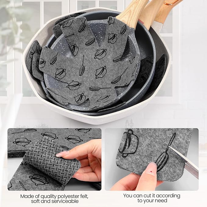 Tessco 40 Pcs Pot and Pan Protectors Bulk 5 Different Sizes Printed Cookware Protector Pot Dividers Stacking Separators Pads for Protecting and Separating Pans