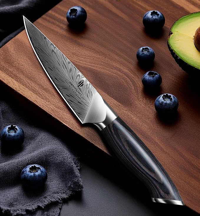 Kitchen Paring Knife 4“ - Japanese Powder Steel 63 HRC Fruit Knife for Peeling & Coring Razor Sharp 12° Edge Vegetable Chopper with Pakkawood Handle