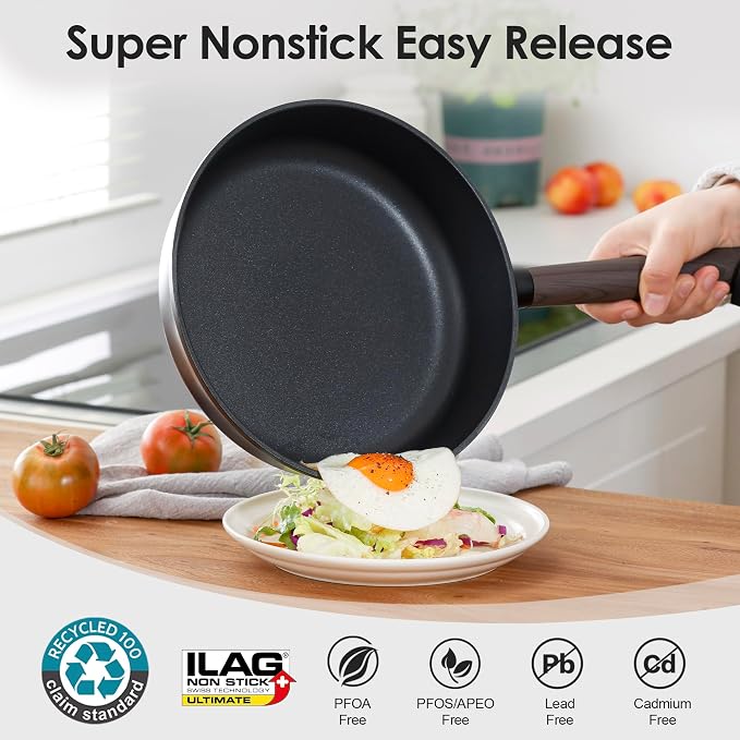 SENSARTE 14 Pcs Pots and Pans Set Non stick, Non toxic Healthy Cookware Set, Induction Kitchen Cooking Set, PFOA/PFOS Free, Black