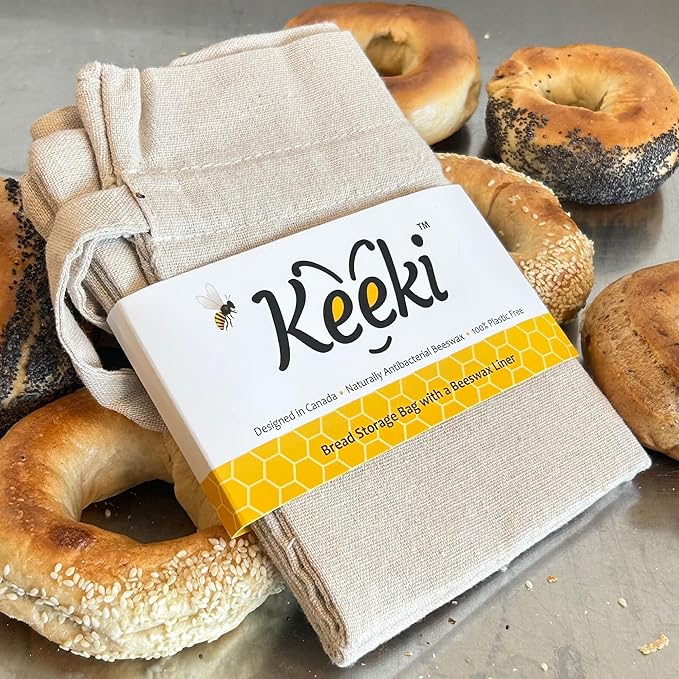 Reusable Beeswax Lined Bread Bag (Blue) & Non-Scratch Mesh Cleaning Cloth – Bread Storage & Kitchen Cleanup Bundle – 2-Piece Set