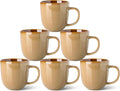 LERATIO Ceramic Coffee Mugs Set of 6,12oz Handmade Coffee Mugs Set with Large Handle for Cappuccino/Latte/Tea/Hot Cocoa, Dishwasher & Microwave Safe-Chestnut