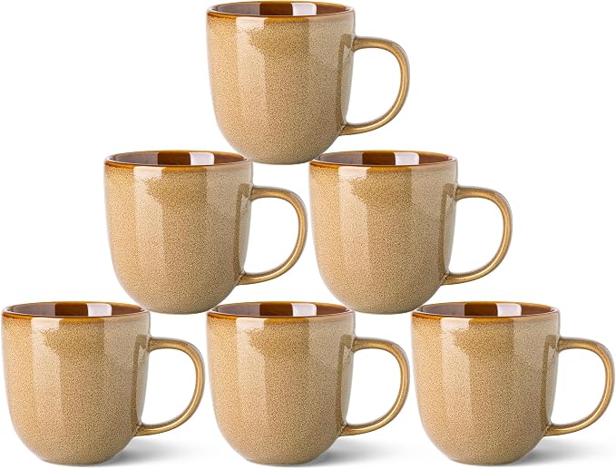 LERATIO Ceramic Coffee Mugs Set of 6,12oz Handmade Coffee Mugs Set with Large Handle for Cappuccino/Latte/Tea/Hot Cocoa, Dishwasher & Microwave Safe-Chestnut