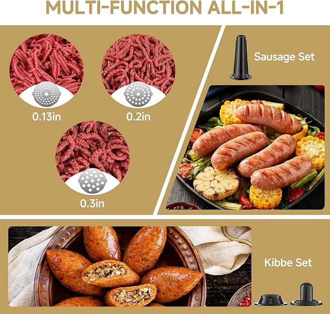 AAOBOSI Meat Grinder Electric, [3000W Max] Meat Grinder Heavy Duty with 2 Stainless Steel Blades & 3 Grinding Plates, Sausage Maker & Kibbe Kit for Home Kitchen Using