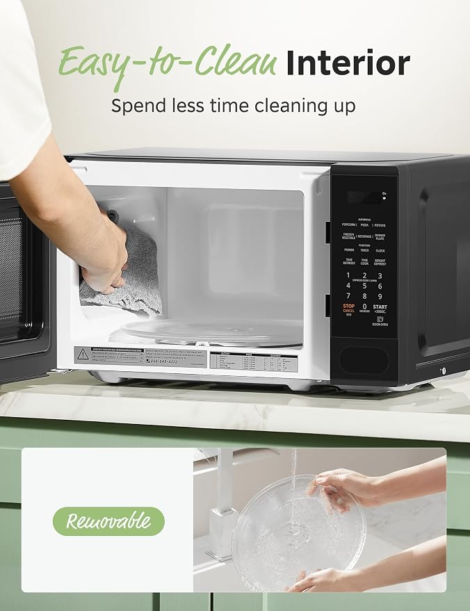 COMFEE CMO-C20M1WB Countertop Microwave Oven with 11 power levels, Fast Multi-stage Cooking, Turntable Reset Function, Speedy Cooking, Weight/Time Defrost, Memory function, Children Lock, 700W