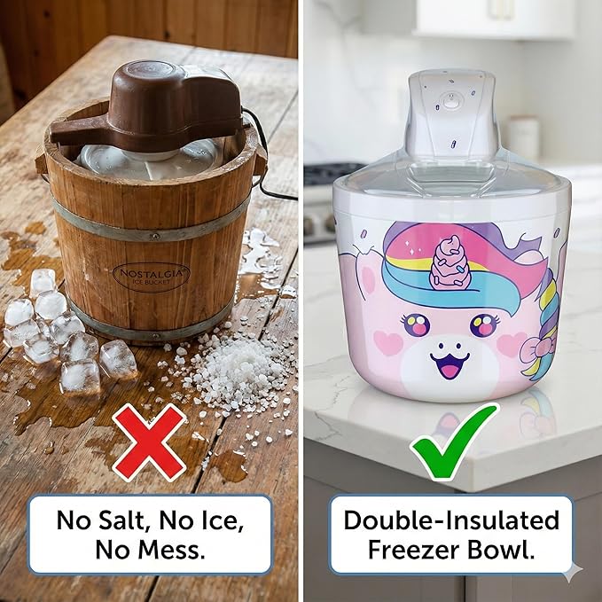 Cooler Concepts 1.2 Qt Unicorn Electric Ice Cream Maker for Kids - Best Countertop Ice Cream Machine for Homemade Soft Serve, Sorbet, Gelato, Frozen Yogurt - Fun Desserts for Families, Easy to Clean