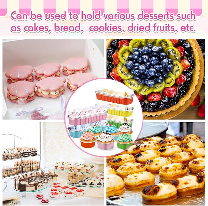 Blushtier 180 Set/360 Pcs Mini Loaf Pans with Lids and Spoons Disposable Mini Cake Pans, 6.8, 5, 4.2 oz Square Rectangle Round Aluminum Foil Cupcake Baking Cups Dessert Liners Tins for Desserts