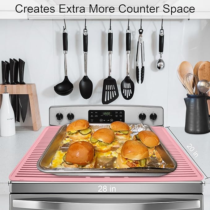 KindGa Stove Cover - Stove Top Covers for Electric Stove - More Thick - 28 x 20 Inch Stove Guard Stove Top Protector, Silicone Stovetop Cover Cooktop Mat for Kitchen Glass Stove Top -Pink