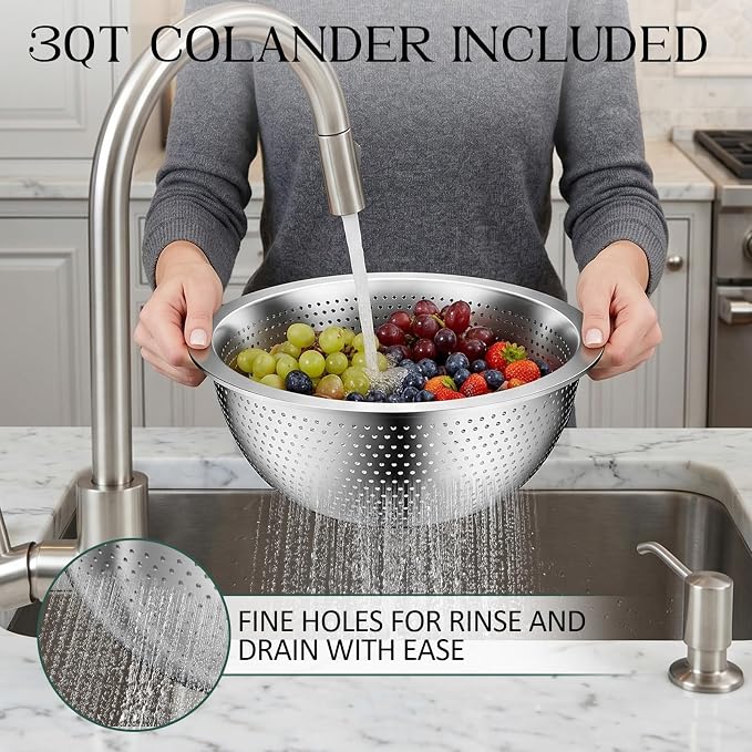 DUTZUN Mixing Bowls with Lids Set, Stainless Steel Mixing Bowl Set with Colander, Strainer with Bowls - Pistachio