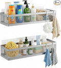 PUSDON 16.5-Inch Extra Long Slim Mesh Shower Caddy, Wall Mounted Bathroom Organizer with Adhesive, Heavy Duty Rustproof Shelf for Narrow Kitchen Pantry & RV, Holds 50 LBS Silver Gray -2 Packs Netting
