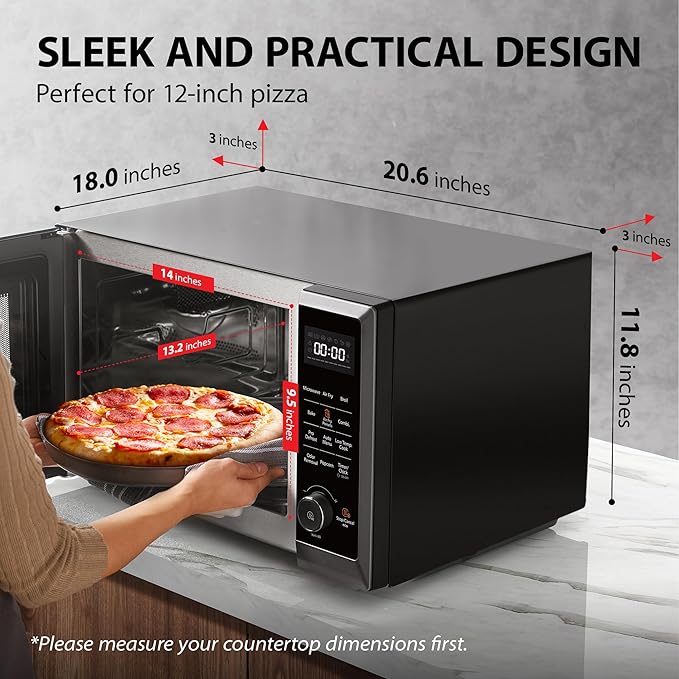 TOSHIBA Air Fryer Combo 8-in-1 Countertop Microwave Oven, with Convection, Broil, Odor Removal Mode, 12.4" Position Memory Turntable, Child-Lock, 1.0 Cu.ft, Black Stainless Steel, ML2-EC10SA(BS) A