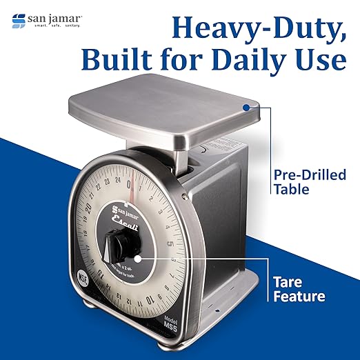 San Jamar Ms Series Mechanical Dial Scale Manual Food Scale with 5 Pound Capacity for Kitchens, Restaurants, And Cooking, Metal, 80 Ounces, Silver