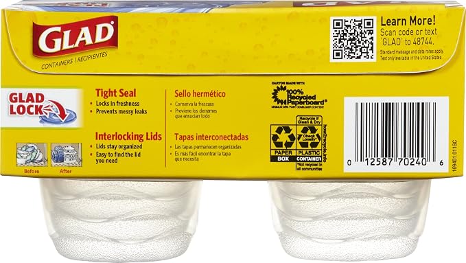 Glad Food Storage Containers - Mini Round Containers - 4 Ounce - 8 Count (Pack of 12)