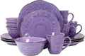 Elama Rustic Birch 16 Piece Stoneware Dinnerware Set in Purple, Purple with Brown Accents, (EL-RUSTICBIRCH)