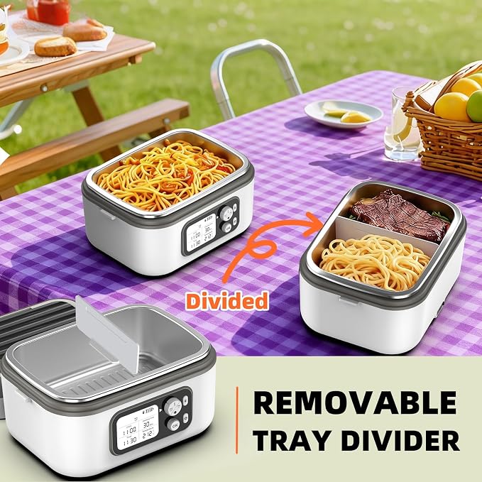 Cordless Electric Heated Lunch Box for Adults, XL 6.3-Cups Rechargeable Battery Powered Smart Self Heating Lunchbox for Men Women, 100W Food Warmer for Trucks Driver Travel Office Worker