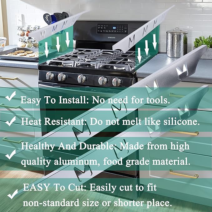 Stove Counter Gap Cover Filler, Range Trim Kit, Aluminum Don't Melt Like Silicone, For 1/32” to 5/8” Gap, Adjustable Length 23” to 25.4”, Left and Right 2 PCS, 3 Years Guarantee
