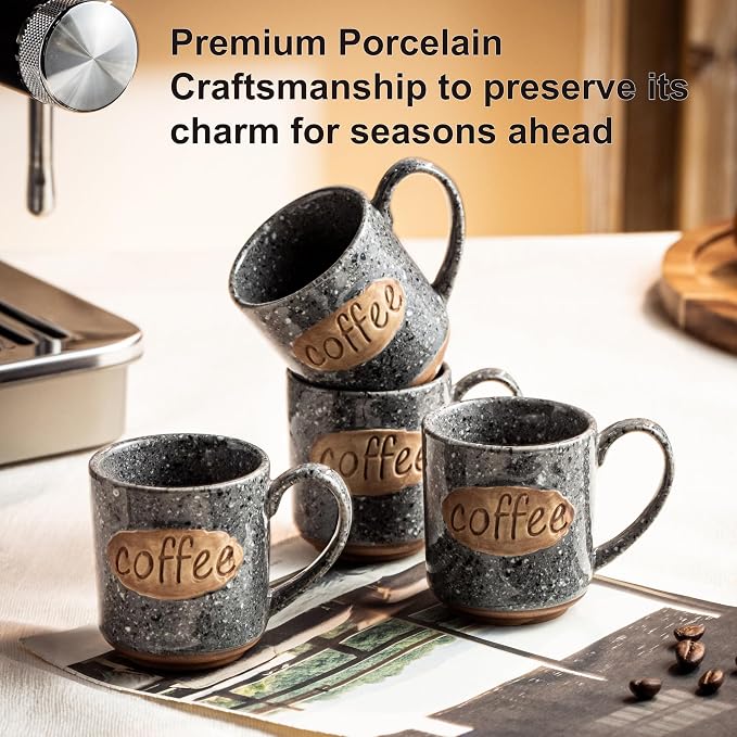 LYEOBOH Espresso Cups, Coffee Cups, Tea Cup - 3 oz Grey Ceramic Set of 6, Mini Coffee Mugs, Demitasse Cups, Espresso Shot, Microwave Dishwasher Safe, Ceramic Mugs, Perfect for Daily Use & Tea Time