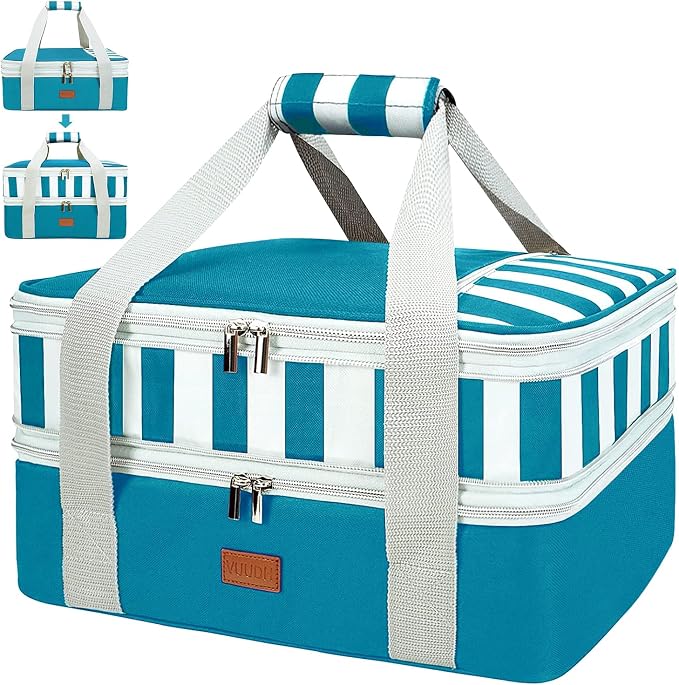 Expandable Casserole Carrier Bag - Double Decker Food Bag, Insulated Casserole Carrier for Hot or Cold Food, Lasagna Holder Tote for Picnics,Beaches,Traveling or Gifts