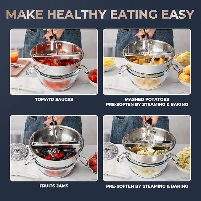 Stainless Steel Food Mills With 3 Milling Discs,Ergonomic design Of Rotary Food Mills For Tomato Sauce,Potatoes,Jams,Stainless Steel Handle and Dishwasher Safe,Includes Multifunctional Spoon
