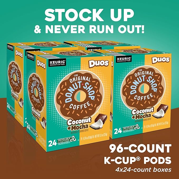 The Original Donut Shop Duos Coconut + Mocha Keurig Single-Serve K-Cup Pods, Medium Roast Coffee, 96 Count
