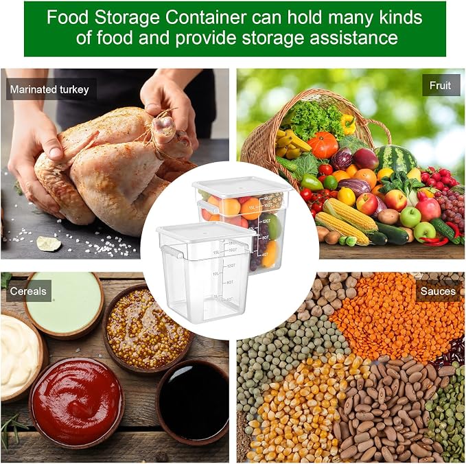 FoldTier 2 Pieces Square Food Storage Containers Polycarbonate Clear food Container with Lid Commercial Storage with Graduations for Commercial Kitchen Dough Marinating Meat (White,18 Qt)