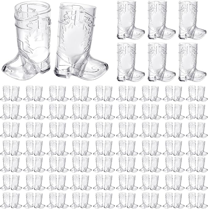 Aodaer 144 Pieces 1 OZ Clear Cowboy Boot Shot Glass Mini Plastic Boot Shot Cups Western Cowboy Glasses Reusable Beer Mugs for Cowgirl Party Decorations Birthday Bachelorette Party Favors