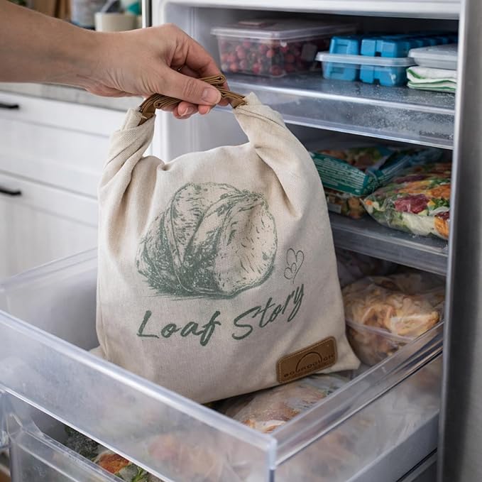LOAF STORY Double Lock Reusable Beeswax Bread Bags, Featuring Wide Comfort Zipper and Roll-Top Hook-and-Loop Closure, Fully Open XL Airtight Storage for Freezer and Fridge, Gift for Bakers, 2 Pack