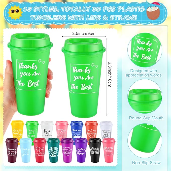 Teenyyou 90 Pcs Employee Appreciation Gift Set, 16oz Tumbler with Lid Notebook Pen Bulk Thank You Gift Holiday Party Favor for Teachers Office Coworker Teacher Staff Team (Multi Color,Classic Style)