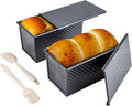 CARTMAN Bread Loaf Pan 2 Pack, 1 LB Pullman Loaf Pan with lid and a Silicone Spatula and Basting Pastry Brush, 1 LB Dough Capacity,Non-Stick Carbon Steel bread pans for homemade bread