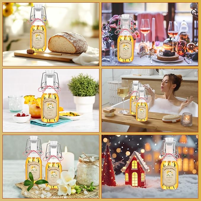 20 Pack Swing Top Glass Vanilla Extract Bottles 4 oz with Lids, Funnel and Vanilla Extract Labels, Boston Vanilla Bottles for Syrup Gift, Flip Top Glass Jars