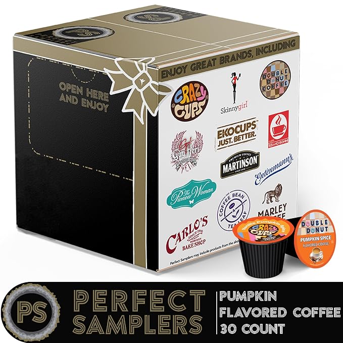Perfect Samplers Pumpkin Spice Coffee Pods Variety Pack, Medium Roast Fall Coffee for Keurig K Cups Machines, Pumpkin Party Sampler, 30 Count