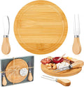 Maxcheck 4 Sets Baby Shower Bridal Game Prizes for Winners Round Cheese Board Set Wood Mini Charcuterie Board with Knives and Forks Thank You Card with Gift Box for Guests Wedding (Bamboo)