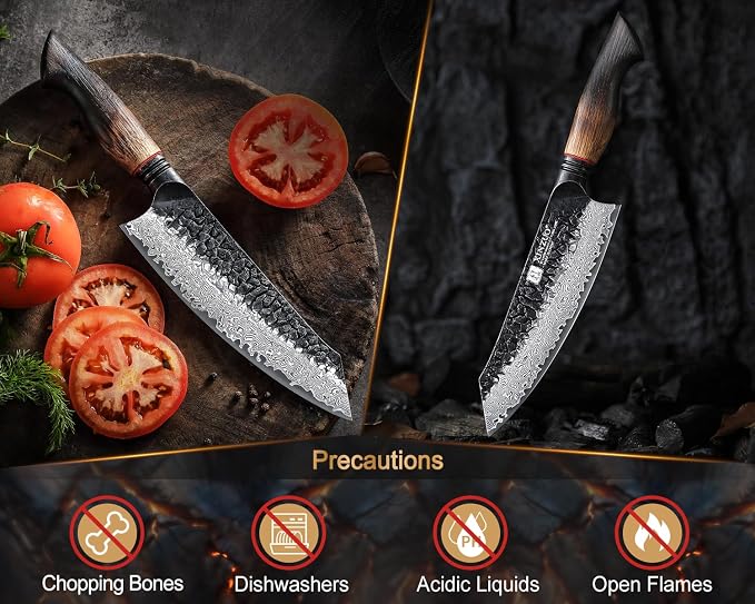 XINZUO 7.6 Inch Sharp Damascus Santoku Knife,Professional 67 Layers Damascus Steel Kitchen Meat Knife for Home and Kitchen,10Cr15CoMoV Steel Core,With White Oak + Red G10 Gasket Handle