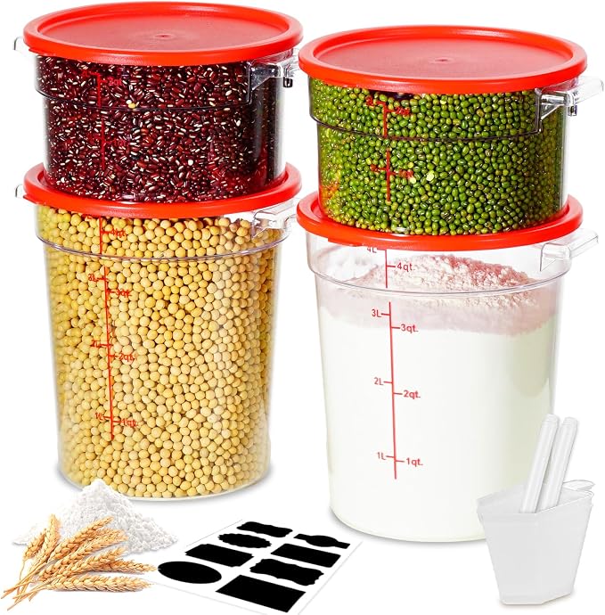 2QT NSF Food Storage Containers: 8 PCS [Food Grade][Hot&Cold Resistant] Commercial Clear Round Food Storage Containers with Scales Handles for Home Restaurant Kitchen Proof Dough(BPA FREE)