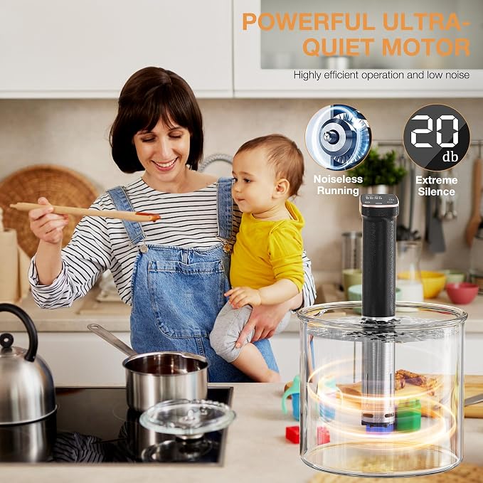 1100W Sous Vide Cooker for Steak & Tender Chicken Sous Vide Machine Ultra-Quiet Immersion Circulator with Precise Touch Control & Digital Timer, Fast Heating, IPX7 Waterproof