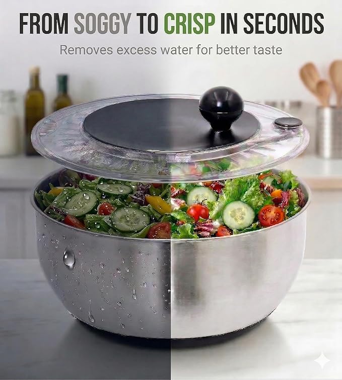 Stainless Steel Salad Spinner Large 5.28 Qt – Fast Drying Lettuce Spinner, Premium Durable Bowl for Washing & Drying Vegetables