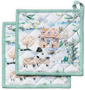Maison d' Hermine Pot Holders Set 100% Cotton Heat Resistant Potholders 8" x 8" Hot Pads with Loop for Thanksgiving Christmas Decorations BBQ Cooking Baking Handling Hot Pans (Pack of 2, Snowy World)