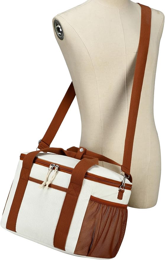 BTOOP Insulated Lunch Bag for Women Adult, Large Lunch Box Cooler with Adjustable Shoulder Strap Leak-Proof Lunch Tote for Work Teacher Picnic Beach (Cream-Large)