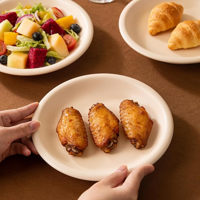 Timeworn Clay Salad Plates, Set of 4, 8-Inch, Creamy White | Hand-Finished, Stoneware, Dessert and Appetizer Plate, Microwave and Dishwasher Safe