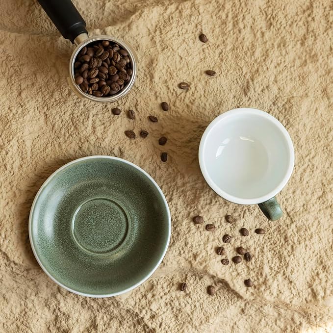 Loveramics Matt Cappuccino Cup, 8 oz Ceramic Latte Art Mug with Saucer, Thick-walled stoneware cup Set, Barista Latte Cup Set for Latte, Cappuccino, Tea - Mineral Colors (Forest, 8OZ)