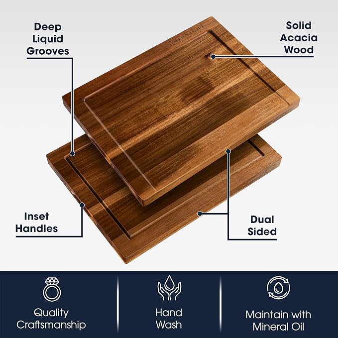 Midnight Board- Acacia Wood Cutting Board, Grooved Edge Design