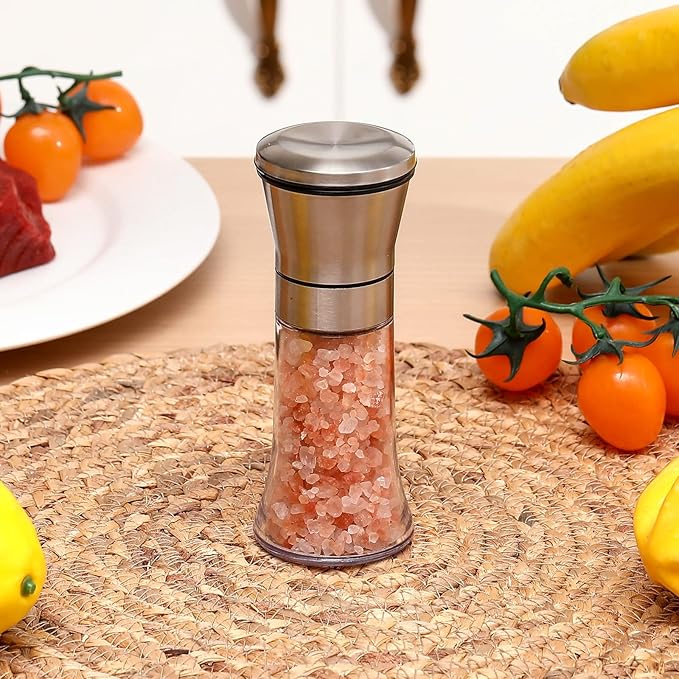 Nuenen 12 Pcs Salt and Pepper Grinder Set 3.5 oz Stainless Steel Manual Mills for Whole Peppercorns Rock Salt Plastics Professional Grinder, Adjustable Coarseness,lightweight and Not Fragile