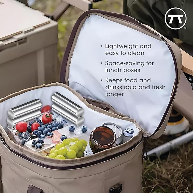 Outset Stainless Steel Cylinder Ice Packs, Set of 2 Reusable Travel and Lunch Box Coolers, 6.3" x 1.6”